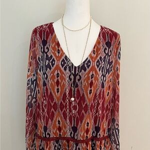 Sadie & Sage Dress, Size M, Deep Blue, Burgundy, Orange
